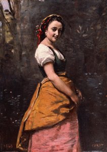 Nuori nainen metsässä tekijältä Jean Baptiste Camille Corot